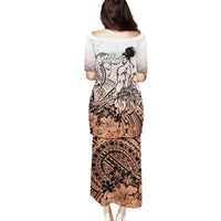Beauty and The Warrior Polynesian Valentine Puletasi Hibiscus FLowers Orange Style LT9 - Polynesian Pride