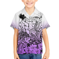 Beauty and The Warrior Polynesian Valentine Family Matching Off Shoulder Maxi Dress and Hawaiian Shirt Hibiscus FLowers Purple Style LT9 Son's Shirt Purple - Polynesian Pride