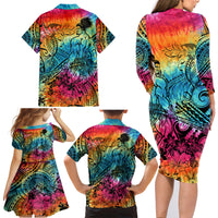 Beauty and The Warrior Polynesian Valentine Family Matching Long Sleeve Bodycon Dress and Hawaiian Shirt Hibiscus FLowers Rainbow Style LT9 - Polynesian Pride