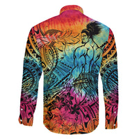 Beauty and The Warrior Polynesian Valentine Family Matching Off Shoulder Long Sleeve Dress and Hawaiian Shirt Hibiscus FLowers Rainbow Style LT9 - Polynesian Pride