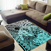 Beauty and The Warrior Polynesian Valentine Area Rug Hibiscus FLowers Turquoise Style LT9 - Polynesian Pride