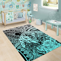 Beauty and The Warrior Polynesian Valentine Area Rug Hibiscus FLowers Turquoise Style LT9 - Polynesian Pride