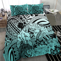 Beauty and The Warrior Polynesian Valentine Bedding Set Hibiscus FLowers Turquoise Style LT9 - Polynesian Pride