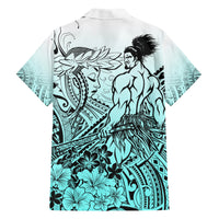 Beauty and The Warrior Polynesian Valentine Family Matching Short Sleeve Bodycon Dress and Hawaiian Shirt Hibiscus FLowers Turquoise Style LT9 - Polynesian Pride