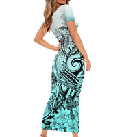Beauty and The Warrior Polynesian Valentine Family Matching Short Sleeve Bodycon Dress and Hawaiian Shirt Hibiscus FLowers Turquoise Style LT9 - Polynesian Pride