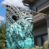 Beauty and The Warrior Polynesian Valentine Garden Flag Hibiscus FLowers Turquoise Style LT9 - Polynesian Pride