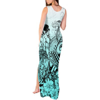 Beauty and The Warrior Polynesian Valentine Tank Maxi Dress Hibiscus FLowers Turquoise Style LT9 - Polynesian Pride