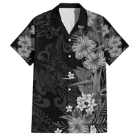 Hawaii Tropical Flowers Tribal Pattern Family Matching Off Shoulder Short Dress and Hawaiian Shirt Black Style LT9 Dad's Shirt - Short Sleeve Black - Polynesian Pride