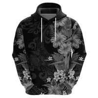 Hawaii Tropical Flowers Tribal Pattern Zip Hoodie Black Style LT9 - Polynesian Pride