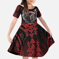 Aotearoa Bulldog Personalised Family Matching Mermaid Dress and Hawaiian Shirt Maori Kowhaiwhai Motif LT9 Daughter's Dress Red - Polynesian Pride