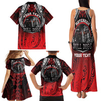 Aotearoa Bulldog Personalised Family Matching Tank Maxi Dress and Hawaiian Shirt Maori Kowhaiwhai Motif
