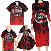 Aotearoa Bulldog Family Matching Long Sleeve Bodycon Dress and Hawaiian Shirt New Zealand Kowhaiwhai Tribal LT9 - Polynesian Pride