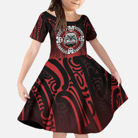 Aotearoa Bulldog Family Matching Short Sleeve Bodycon Dress and Hawaiian Shirt New Zealand Kowhaiwhai Tribal LT9 Daughter's Dress Red - Polynesian Pride