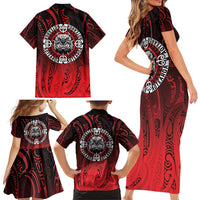 Aotearoa Bulldog Family Matching Short Sleeve Bodycon Dress and Hawaiian Shirt New Zealand Kowhaiwhai Tribal LT9 - Polynesian Pride