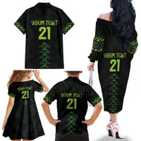 Custom New Zealand Maori Koru Koiri Motif Family Matching Off The Shoulder Long Sleeve Dress and Hawaiian Shirt