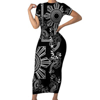 Filipino Sun Tribal Tattoo Short Sleeve Bodycon Dress Philippines Inspired Barong Simple Black