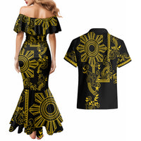Filipino Sun Tribal Tattoo Couples Matching Mermaid Dress and Hawaiian Shirt Philippines Inspired Barong Simple Gold LT9 - Polynesian Pride