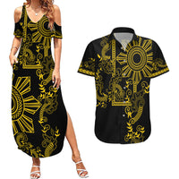 Filipino Sun Tribal Tattoo Couples Matching Summer Maxi Dress and Hawaiian Shirt Philippines Inspired Barong Simple Gold LT9 Gold - Polynesian Pride