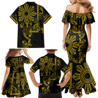 Filipino Sun Tribal Tattoo Family Matching Mermaid Dress and Hawaiian Shirt Philippines Inspired Barong Simple Gold