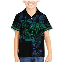 Filipino Sun Tribal Tattoo Family Matching Mermaid Dress and Hawaiian Shirt Philippines Inspired Barong Blue Art