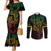 Filipino Sun Tribal Tattoo Couples Matching Mermaid Dress and Long Sleeve Button Shirt Philippines Inspired Barong Reggae Art LT9 Reggae - Polynesian Pride