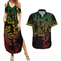 Filipino Sun Tribal Tattoo Couples Matching Summer Maxi Dress and Hawaiian Shirt Philippines Inspired Barong Reggae Art LT9 Reggae - Polynesian Pride