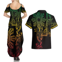 Filipino Sun Tribal Tattoo Couples Matching Summer Maxi Dress and Hawaiian Shirt Philippines Inspired Barong Reggae Art LT9 - Polynesian Pride