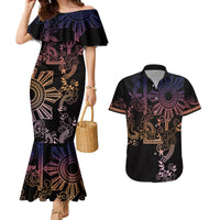 Filipino Sun Tribal Tattoo Couples Matching Mermaid Dress and Hawaiian Shirt Philippines Inspired Barong Pink Art LT9 Pink - Polynesian Pride