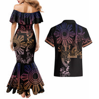 Filipino Sun Tribal Tattoo Couples Matching Mermaid Dress and Hawaiian Shirt Philippines Inspired Barong Pink Art LT9 - Polynesian Pride
