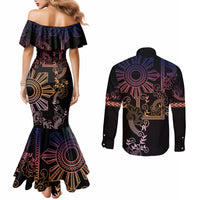 Filipino Sun Tribal Tattoo Couples Matching Mermaid Dress and Long Sleeve Button Shirt Philippines Inspired Barong Pink Art LT9 - Polynesian Pride