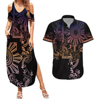 Filipino Sun Tribal Tattoo Couples Matching Summer Maxi Dress and Hawaiian Shirt Philippines Inspired Barong Pink Art LT9 Pink - Polynesian Pride
