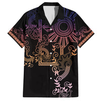 Filipino Sun Tribal Tattoo Family Matching Long Sleeve Bodycon Dress and Hawaiian Shirt Philippines Inspired Barong Pink Art