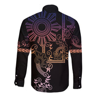 Filipino Sun Tribal Tattoo Long Sleeve Button Shirt Philippines Inspired Barong Pink Art