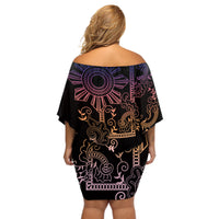 Filipino Sun Tribal Tattoo Off Shoulder Short Dress Philippines Inspired Barong Pink Art LT9 - Polynesian Pride