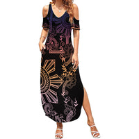 Filipino Sun Tribal Tattoo Summer Maxi Dress Philippines Inspired Barong Pink Art LT9 Women Pink - Polynesian Pride