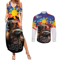 Philippines Lion and Eagle 1898 Couples Matching Summer Maxi Dress and Long Sleeve Button Shirt Pilipinas Maligayang Araw ng Kalayaan LT9 Black - Polynesian Pride