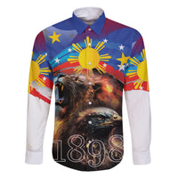 Philippines Lion and Eagle 1898 Family Matching Off Shoulder Maxi Dress and Hawaiian Shirt Pilipinas Maligayang Araw ng Kalayaan LT9 Dad's Shirt - Long Sleeve Black - Polynesian Pride