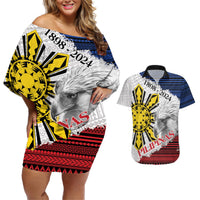 Philippines 126th Independence Day Couples Matching Off Shoulder Short Dress and Hawaiian Shirt Pilipinas Hunyo 12 Maligayang Araw ng Kalayaan LT9 White - Polynesian Pride