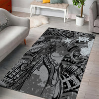 Pacific Beauty Girl Area Rug Black Polyneisan Tribal Vintage Motif