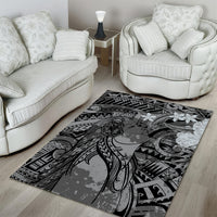 Pacific Beauty Girl Area Rug Black Polyneisan Tribal Vintage Motif