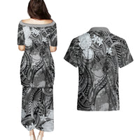 Pacific Beauty Girl Couples Matching Puletasi and Hawaiian Shirt Black Polyneisan Tribal Vintage Motif LT9 - Polynesian Pride