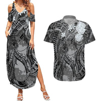 Pacific Beauty Girl Couples Matching Summer Maxi Dress and Hawaiian Shirt Black Polyneisan Tribal Vintage Motif LT9 Black - Polynesian Pride