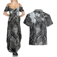 Pacific Beauty Girl Couples Matching Summer Maxi Dress and Hawaiian Shirt Black Polyneisan Tribal Vintage Motif LT9 - Polynesian Pride