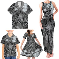 Pacific Beauty Girl Family Matching Tank Maxi Dress and Hawaiian Shirt Black Polyneisan Tribal Vintage Motif