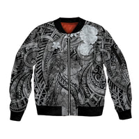Pacific Beauty Girl Sleeve Zip Bomber Jacket Black Polyneisan Tribal Vintage Motif