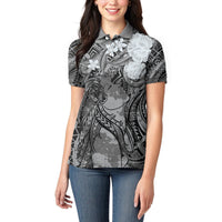 Pacific Beauty Girl Women Polo Shirt Black Polyneisan Tribal Vintage Motif