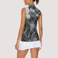 Pacific Beauty Girl Women Sleeveless Polo Shirt Black Polyneisan Tribal Vintage Motif LT9 - Polynesian Pride