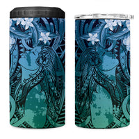 Pacific Beauty Girl 4 in 1 Can Cooler Tumbler Blue Polyneisan Tribal Vintage Motif