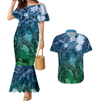 Pacific Beauty Girl Couples Matching Mermaid Dress and Hawaiian Shirt Blue Polyneisan Tribal Vintage Motif LT9 Blue - Polynesian Pride