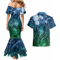 Pacific Beauty Girl Couples Matching Mermaid Dress and Hawaiian Shirt Blue Polyneisan Tribal Vintage Motif LT9 - Polynesian Pride